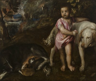 Boy with Dogs in a Landscape by Tiziano Vecelli